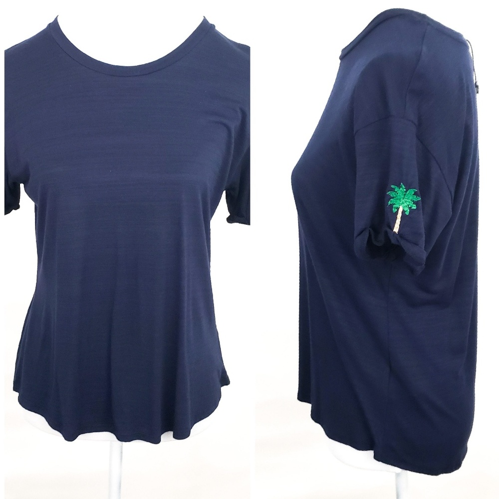W5 NWT Navy Palm Tree Top Tee Blouse SMAll